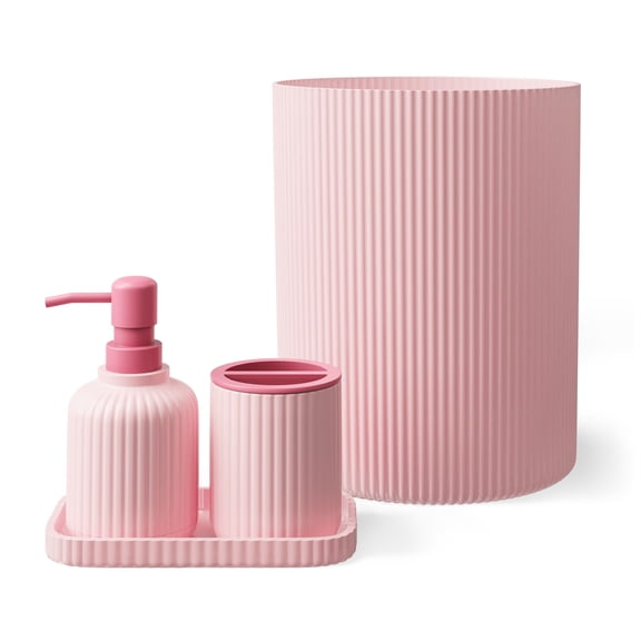 Mainstays Kids Bath Accessory Set, 4 Pieces, Light Pink