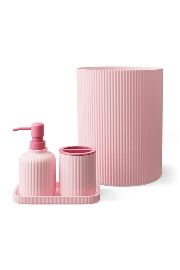 Bath Accessory Set, 4 Pieces, Light Pink