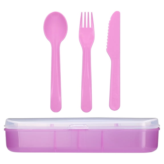 Mainstays Kids Pink Plastic Utensil Set with Case
