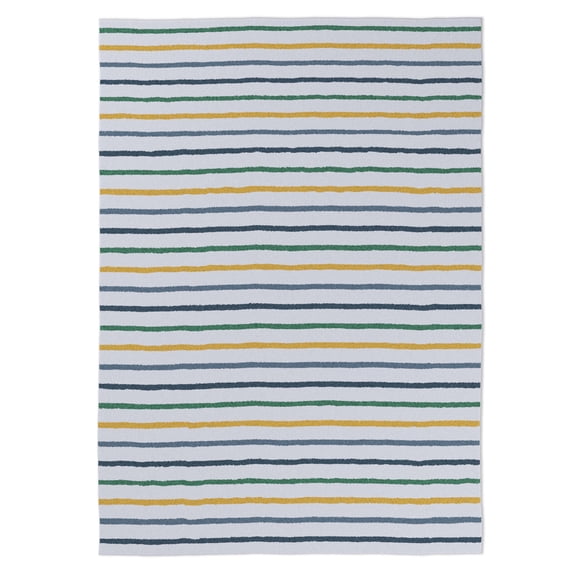 Mainstays Kids Tufted Yellow and Green Stripe Washable Area Rug, 5' x 7'