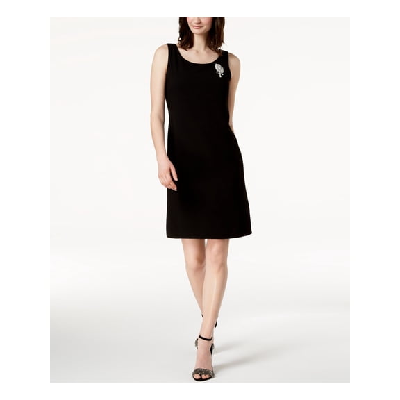 MSK Womens Black Embroidered Flower Sleeveless Scoop Neck Knee Length Fit   Flare Wear To Work Dress  Size: 10