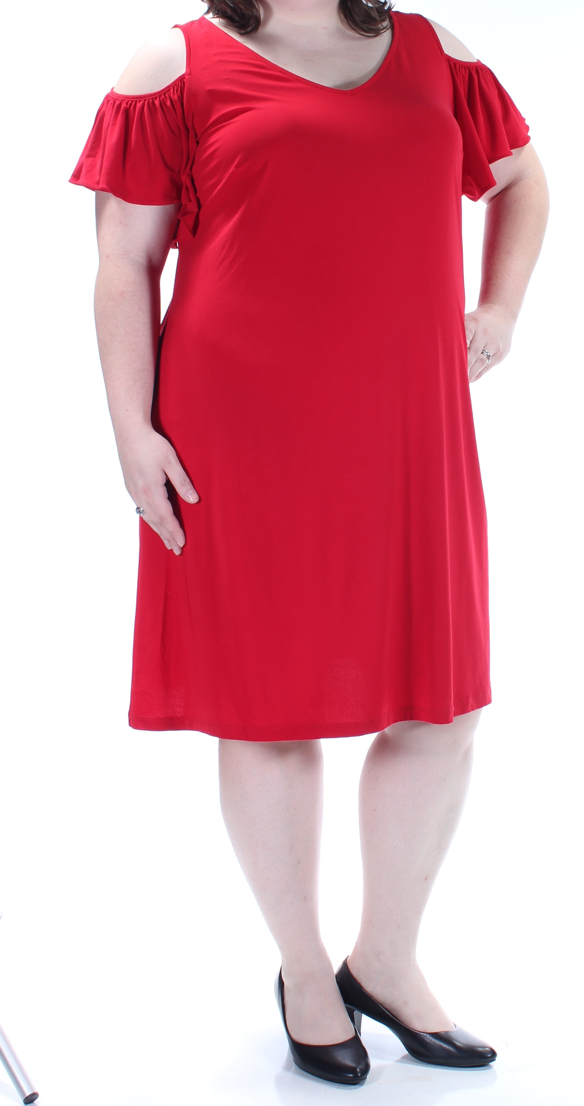 msk red dress MSK Women's Short Sleeve Cotton Mini Dress, Red, Medium
