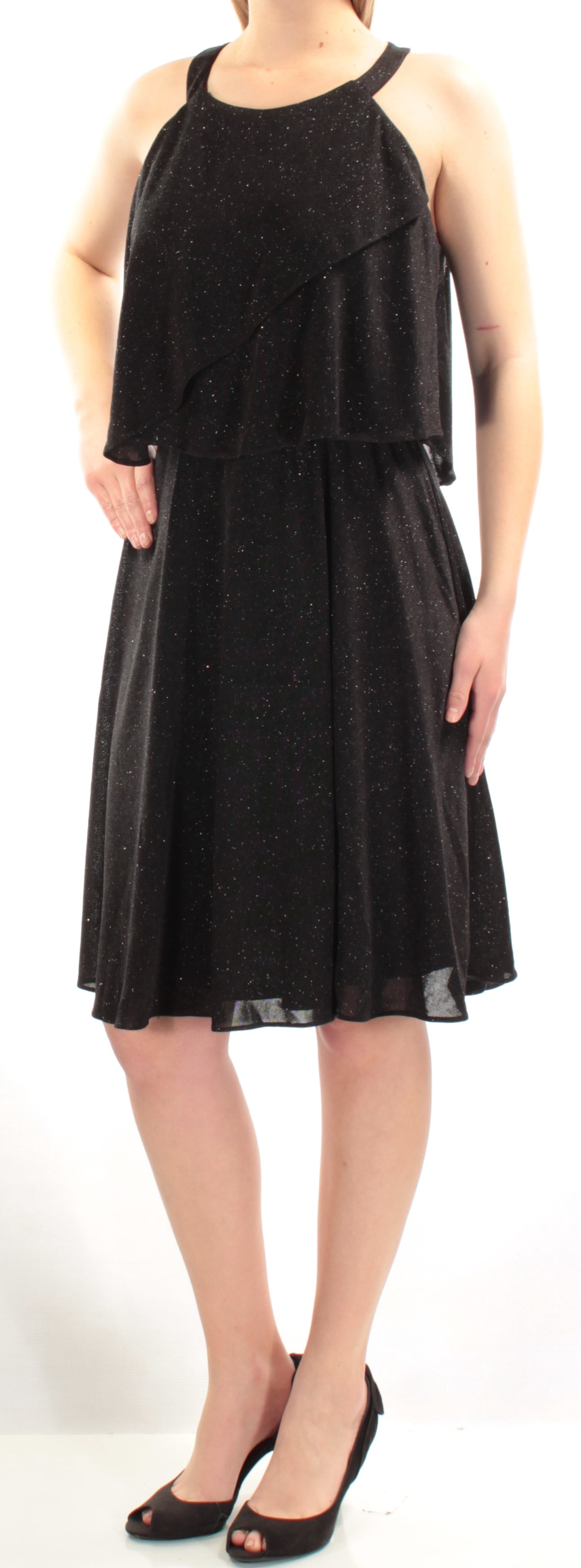 Msk Black Glittery Flutter Popover Dress 10