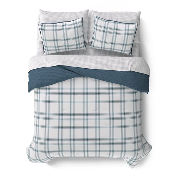 Mainstays Kids Plaid Reversible Comforter Set with Sheets, Full, 7 Pieces