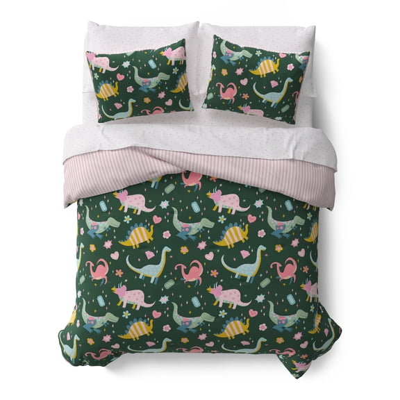 Mainstays Kids Dino Gems Reversible Comforter Set with Sheets, Full, 7 Pieces