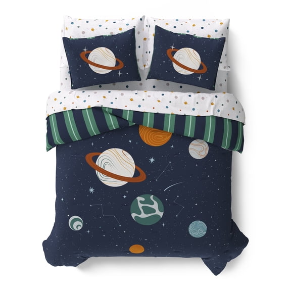 Mainstays Kids Planets Reversible Comforter Set with Sheets, Full, 7 Pieces