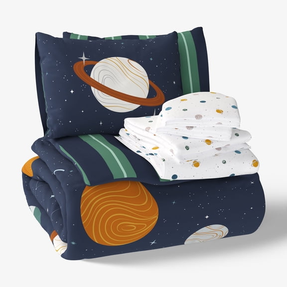 Mainstays Kids Planets Reversible Comforter Set with Sheets, Full, 7 Pieces