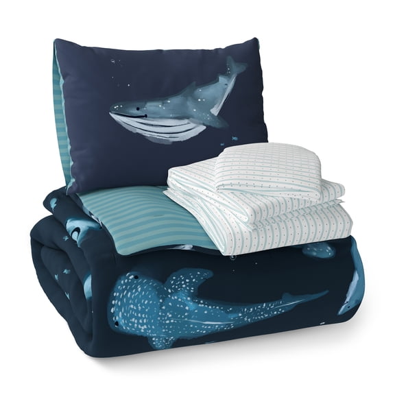 Mainstays Kids Ocean Reversible Comforter Set with Sheets, Twin, 5 Pieces