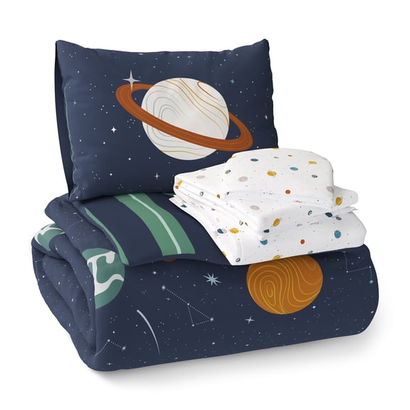 Mainstays Kids Planets Reversible Comforter Set with Sheets, Twin, 5 Pieces