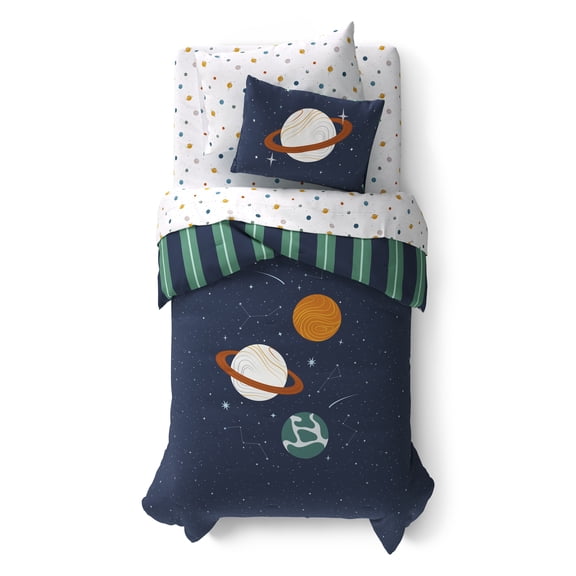 Mainstays Kids Planets Reversible Comforter Set with Sheets, Twin, 5 Pieces