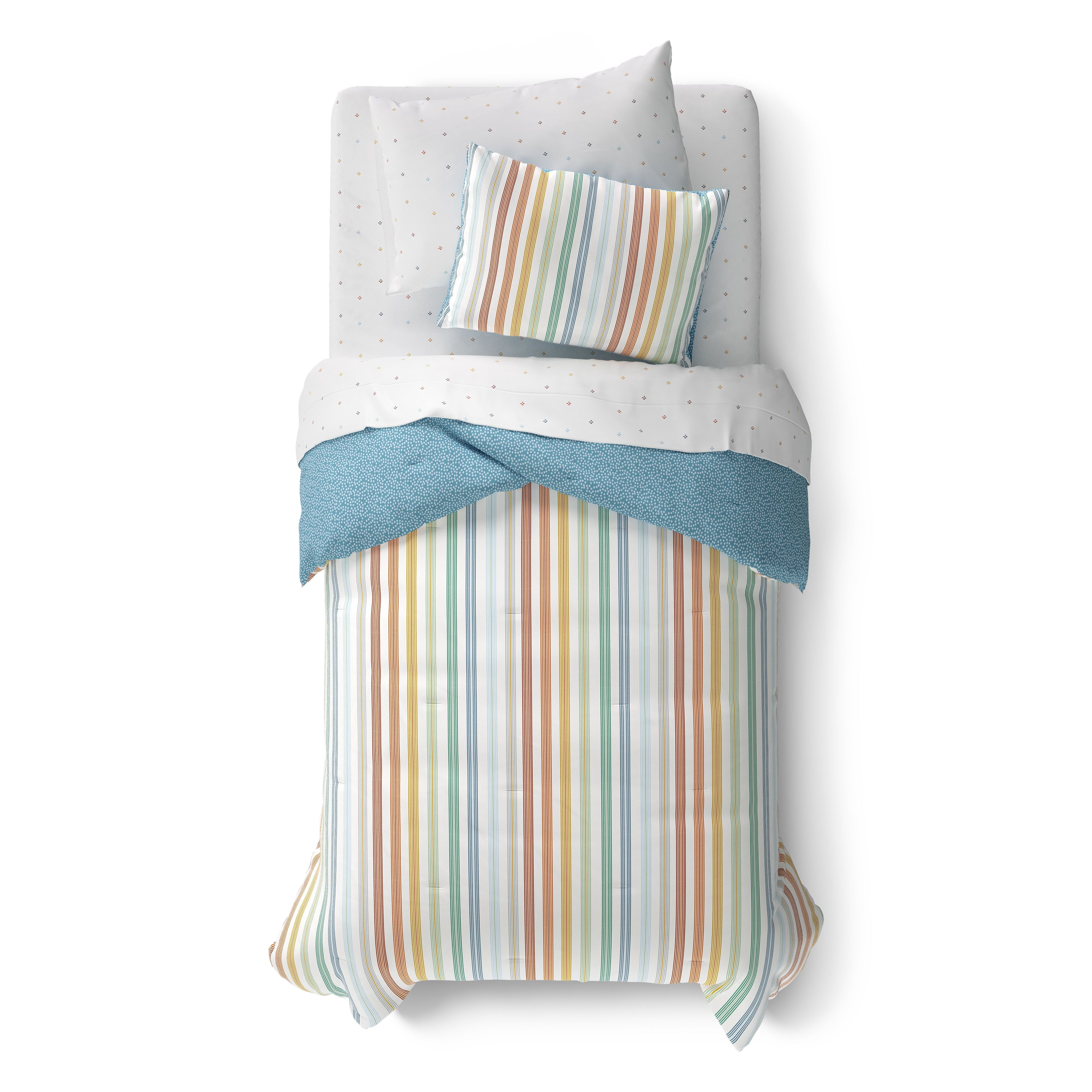 Mainstays Kids Vintage Stripe Reversible Comforter Set with Sheets, Twin, 5 Pieces