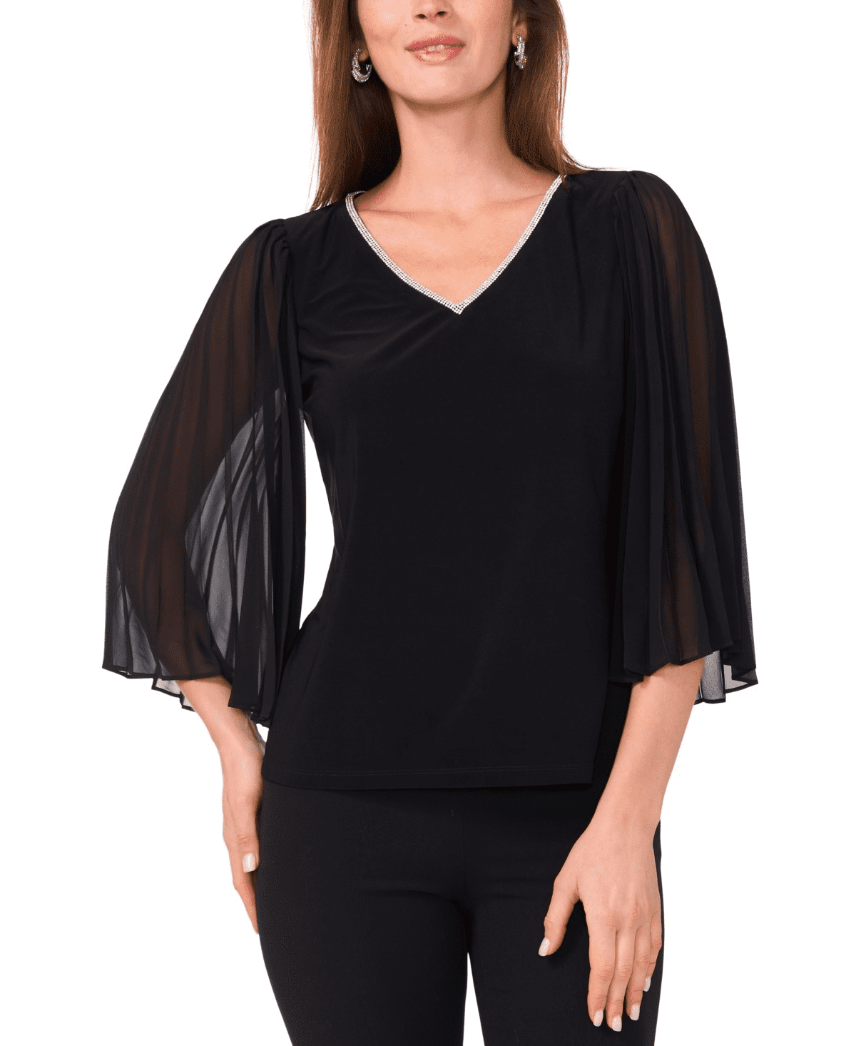 white christmas dresses Chiffon Poncho with Rhinestone Trim Around The Edges – Black / M by R&M Richards main image 1