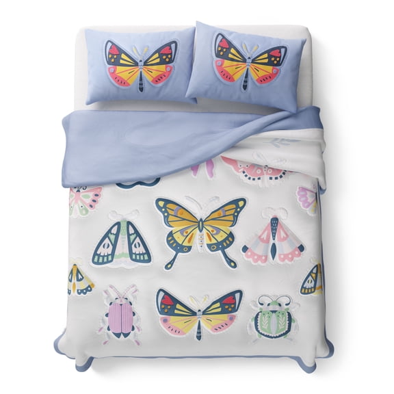 Mainstays Kids Textured Butterfly Comforter Set, Full/Queen, 3 Pieces