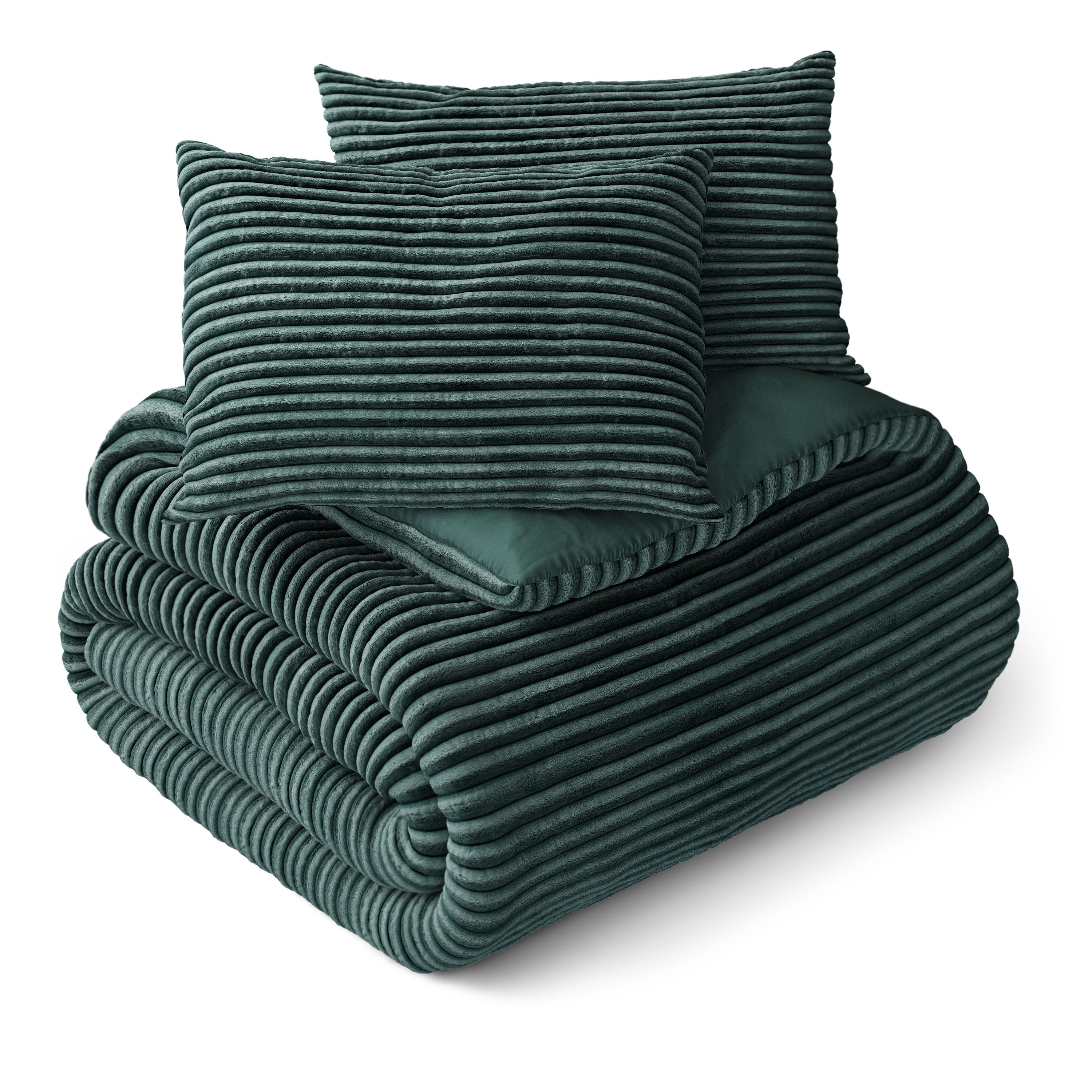 Mainstays Kids Dark Green Solid Plush Ribbed Corduroy Comforter Set, Full/Queen, 3 Pieces