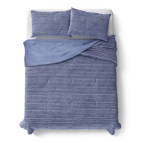 Mainstays Kids Light Purple Solid Plush Ribbed Corduroy Comforter Set, Full/Queen, 3 Pieces