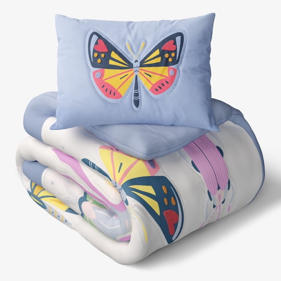 Mainstays Kids Textured Butterfly Comforter Set, Twin, 2 Pieces