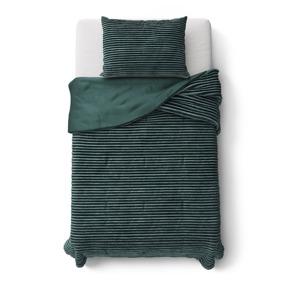 Mainstays Kids Dark Green Solid Plush Ribbed Corduroy Comforter Set, Twin, 2 Pieces
