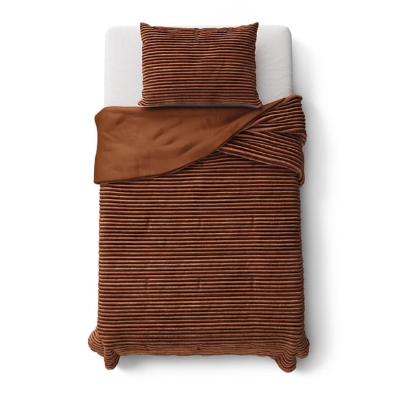 Mainstays Kids Orange Solid Plush Ribbed Corduroy Comforter Set, Twin, 2 Pieces