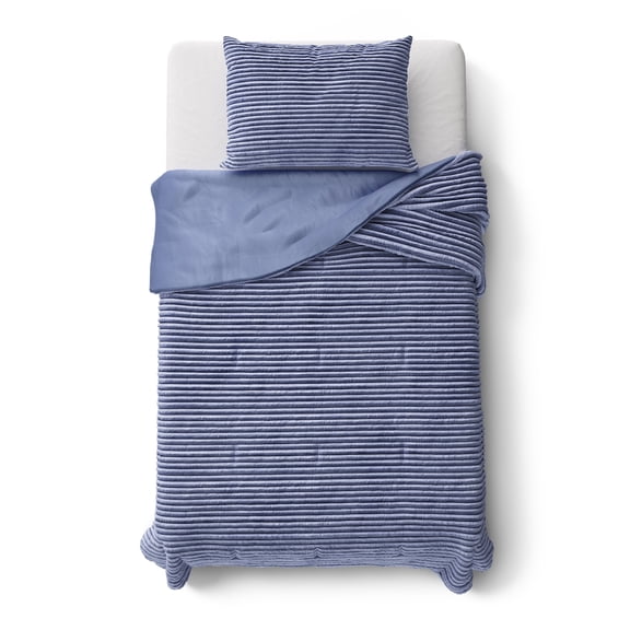 Mainstays Kids Light Purple Solid Plush Ribbed Corduroy Comforter Set, Twin, 2 Pieces