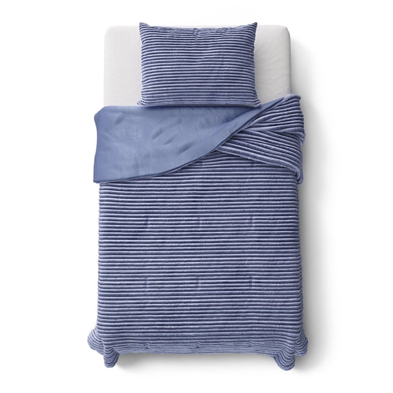 Mainstays Kids Comforter Set, Light Purple Plush Ribbed Corduroy, Twin, 2 Pieces