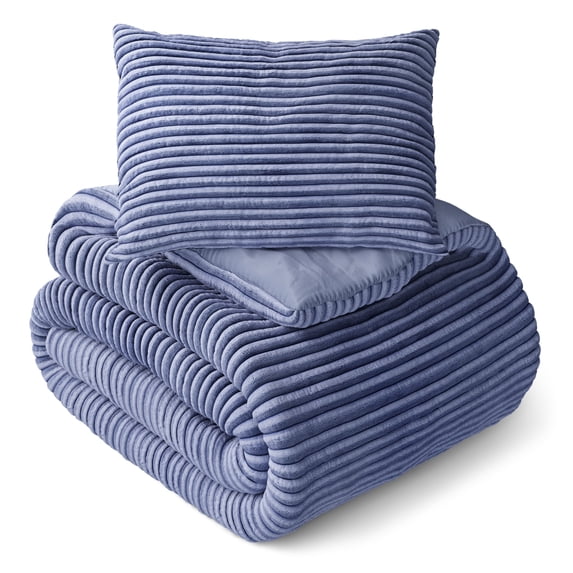 Mainstays Kids Light Purple Solid Plush Ribbed Corduroy Comforter Set, Twin, 2 Pieces