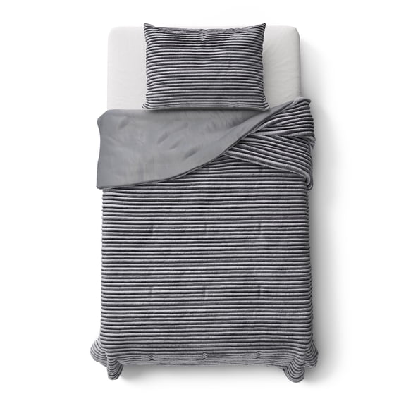 Mainstays Kids Gray Solid Plush Ribbed Corduroy Comforter Set, Twin, 2 Pieces