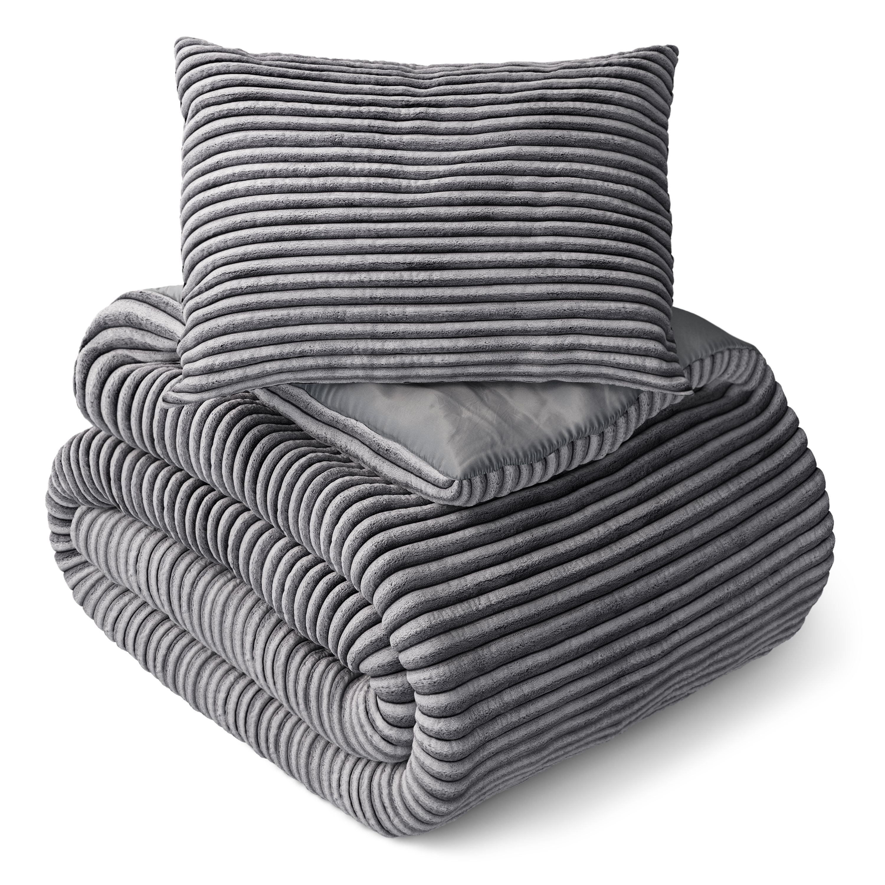 Mainstays Kids Gray Solid Plush Ribbed Corduroy Comforter Set, Twin, 2 Pieces