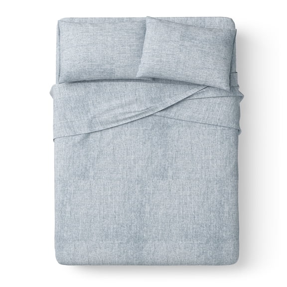 Mainstays Kids 100% Cotton Percale Bed Sheet Set, Full, Blue, 4 Pieces