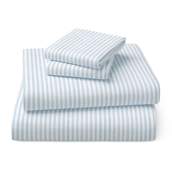 Mainstays Kids 100% Cotton Percale Bed Sheet Set, Full, Aqua Stripe, 4 Pieces