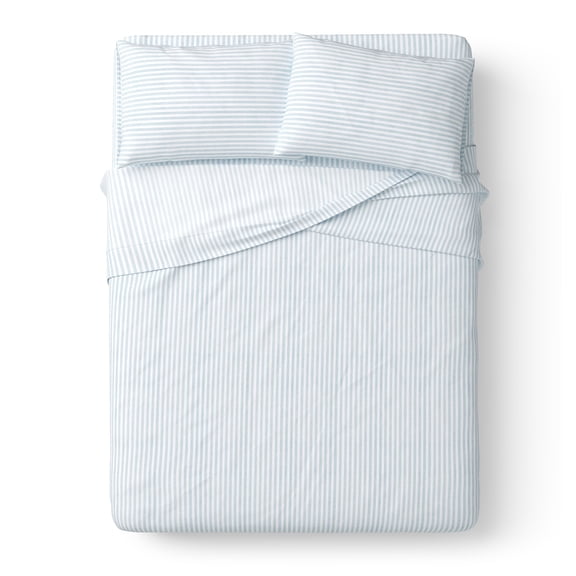 Mainstays Kids 100% Cotton Percale Bed Sheet Set, Full, Aqua Stripe, 4 Pieces