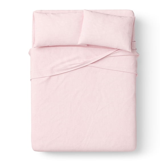 Mainstays Kids 100% Cotton Percale Bed Sheet Set, Full, Light Pink, 4 Pieces