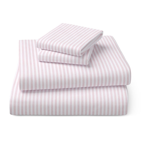 Mainstays Kids 100% Cotton Percale Bed Sheet Set, Full, Light Pink Stripe, 4 Pieces