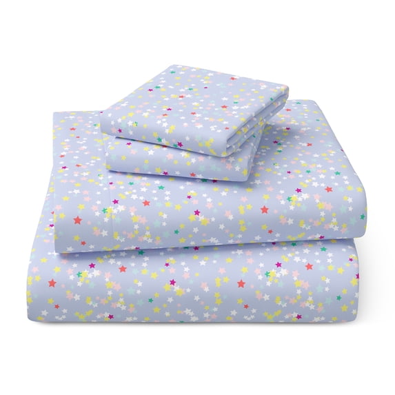 Mainstays Kids 100% Cotton Percale Bed Sheet Set, Full, Stars, 4 Pieces
