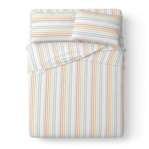 Mainstays Kids 100% Cotton Percale Bed Sheet Set, Full, Vintage Stripe, 4 Pieces