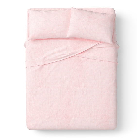 Mainstays Kids 100% Cotton Percale Bed Sheet Set, Queen, Pink, 4 Pieces
