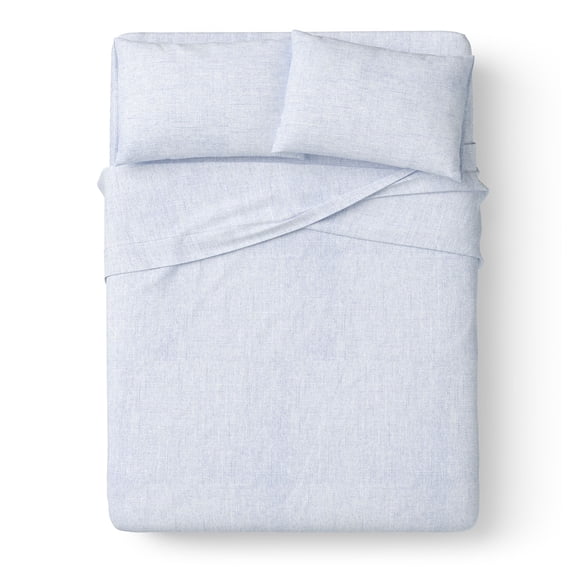 Mainstays Kids 100% Cotton Percale Bed Sheet Set, Queen, Light Blue, 4 Pieces