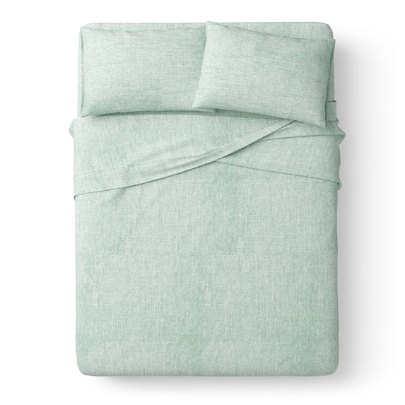 Mainstays Kids 100% Cotton Percale Bed Sheet Set, Queen, Light Green, 4 Pieces