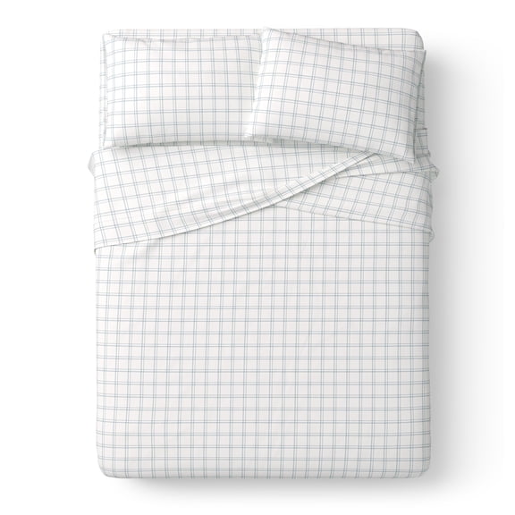 Mainstays Kids 100% Cotton Percale Bed Sheet Set, Queen, Plaid, 4 Pieces