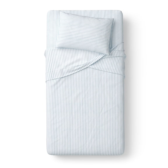 Mainstays Kids 100% Cotton Percale Bed Sheet Set, Twin, Aqua Stripe, 3 Pieces