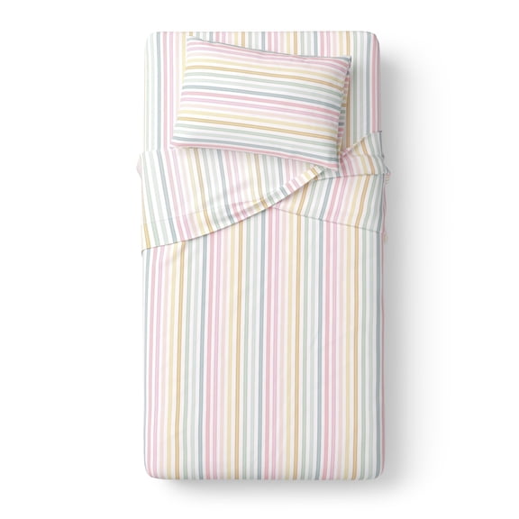 Mainstays Kids 100% Cotton Percale Bed Sheet Set, Twin, Rainbow Stripe, 3 Pieces