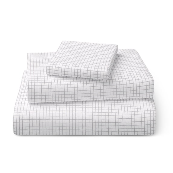 Mainstays Kids 100% Cotton Percale Bed Sheet Set, Twin, White Grid, 3 Pieces