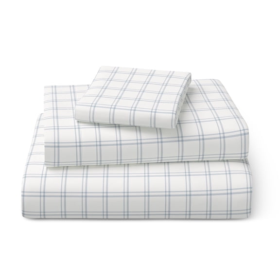 Mainstays Kids 100% Cotton Percale Bed Sheet Set, Twin, Plaid, 3 Pieces