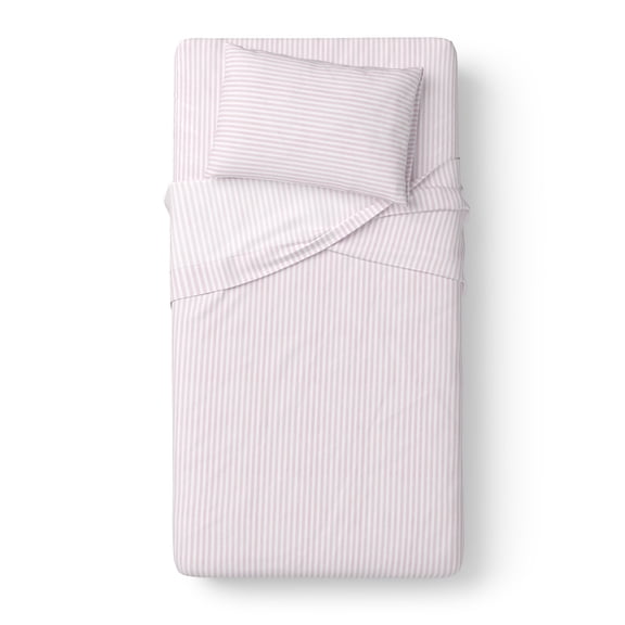 Mainstays Kids 100% Cotton Percale Bed Sheet Set, Twin, Light Pink Stripe, 3 Pieces