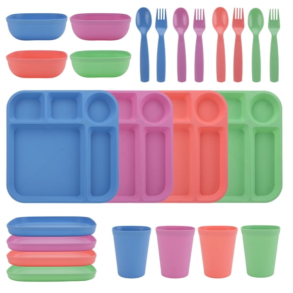 Mainstays Kids 24-Piece Multicolor Plastic Dinnerware Set