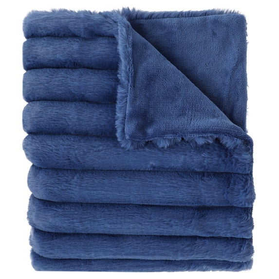 Mainstays Kids Soft Channel Blue Faux Fur Throw, 50" x 60"