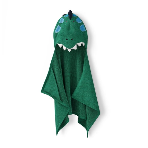 Mainstays Kids Hooded Cotton Terry Bath Towel, 25" x 50", Green Dino