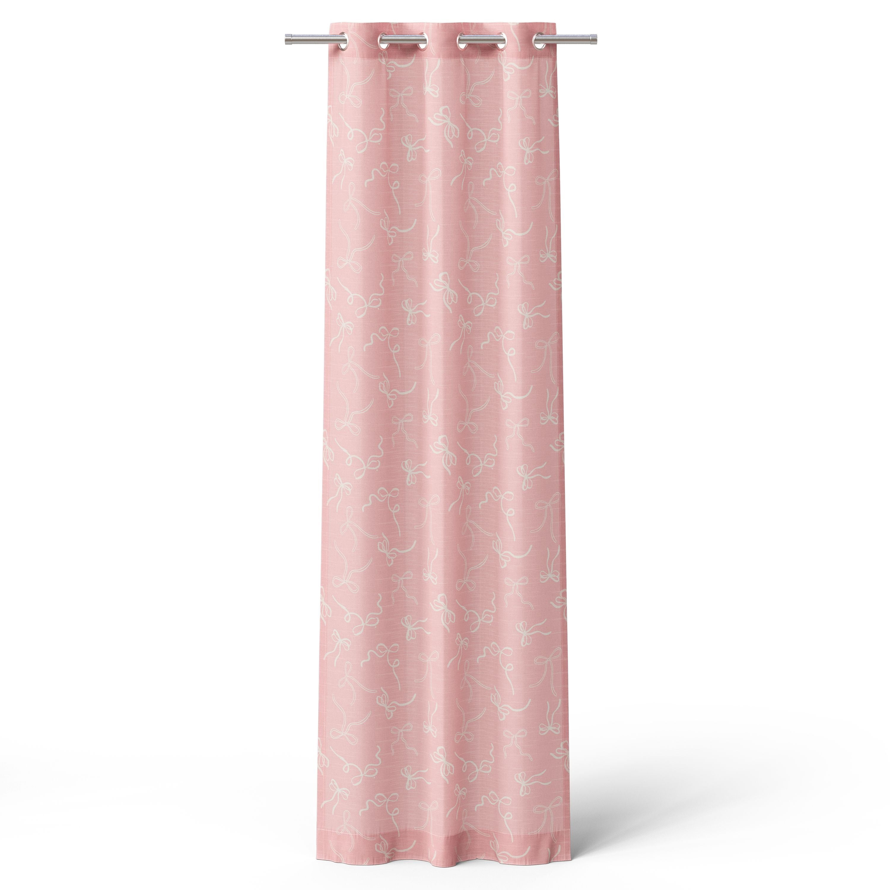 Mainstays Kids Light Filtering Grommet Single Curtain Panel, Pink Ribbons, 38 in x 84 in