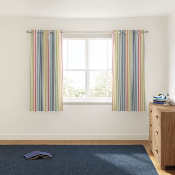 Mainstays Kids Rainbow Multicolor Stripe Light Filtering Grommet Single Curtain Panel, 38" W x 63" L