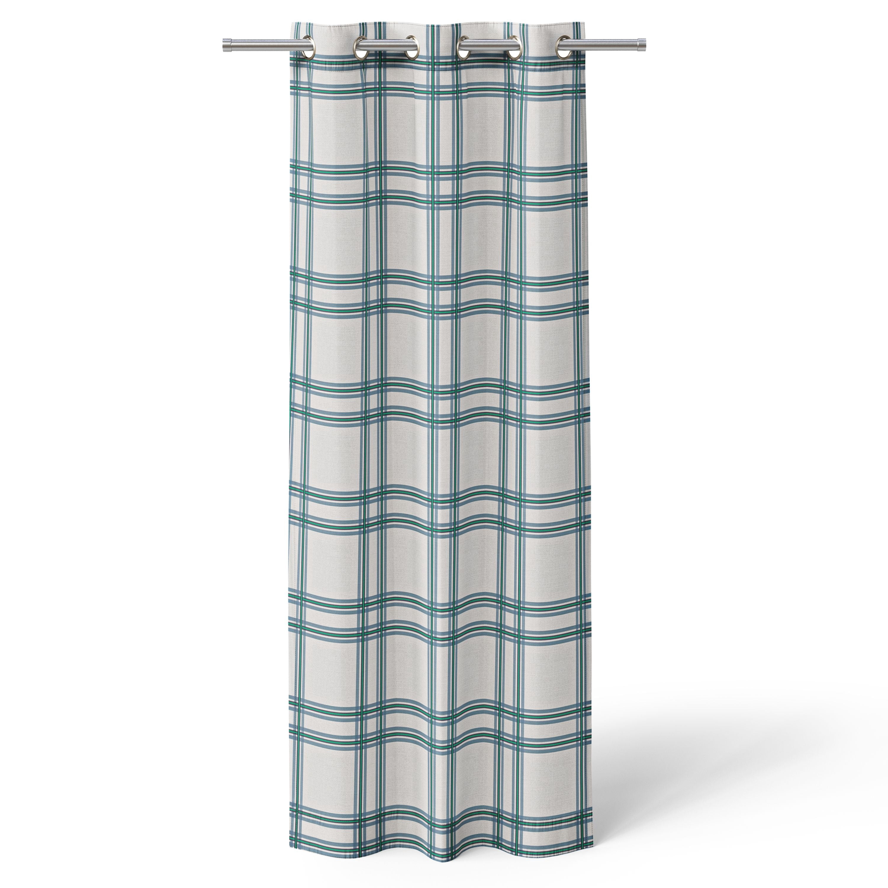 Mainstays Kids White and Blue Plaid Check Light-Filtering Grommet Single Curtain Panel, 38 in W x 63 in L