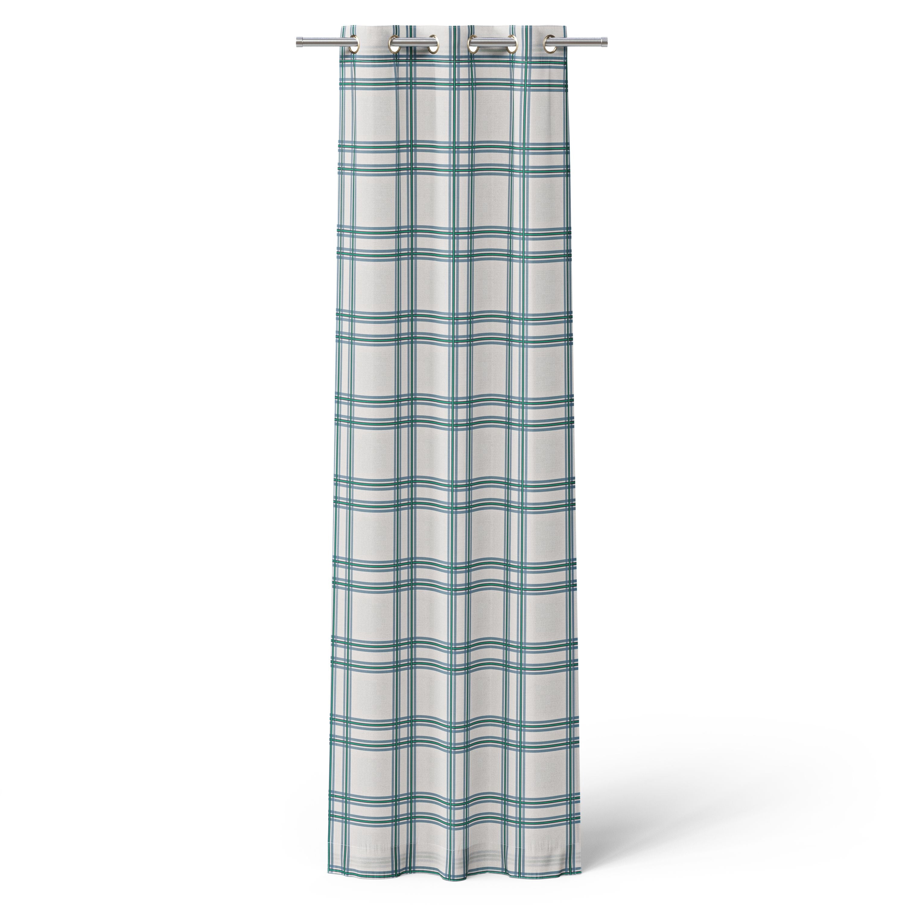 Mainstays Kids White and Blue Plaid Check Light Filtering Grommet Single Curtain Panel, 38 in W x 84 in L